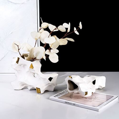 新中式简约抽象太湖石陶瓷花瓶样板房会所玄关酒柜干花器创意摆件