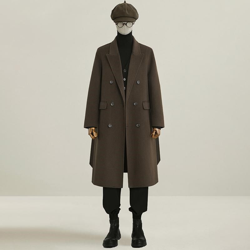秋冬新款双面毛呢大衣男士过膝长款100%羊毛西装领外套系腰带呢子,男装,毛呢大衣,淘宝优惠券,粉丝福利购,淘宝优惠卷