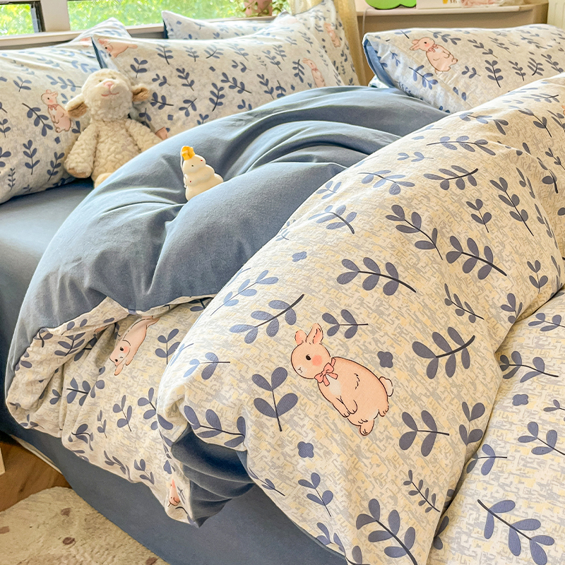 2023新加厚磨毛原棉田园风四件套被套全棉床单被罩床上用品三件套