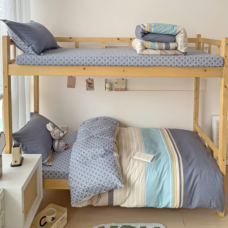 100%全棉学生宿舍三件套上下铺单人床纯棉被套床单被子被褥六件套