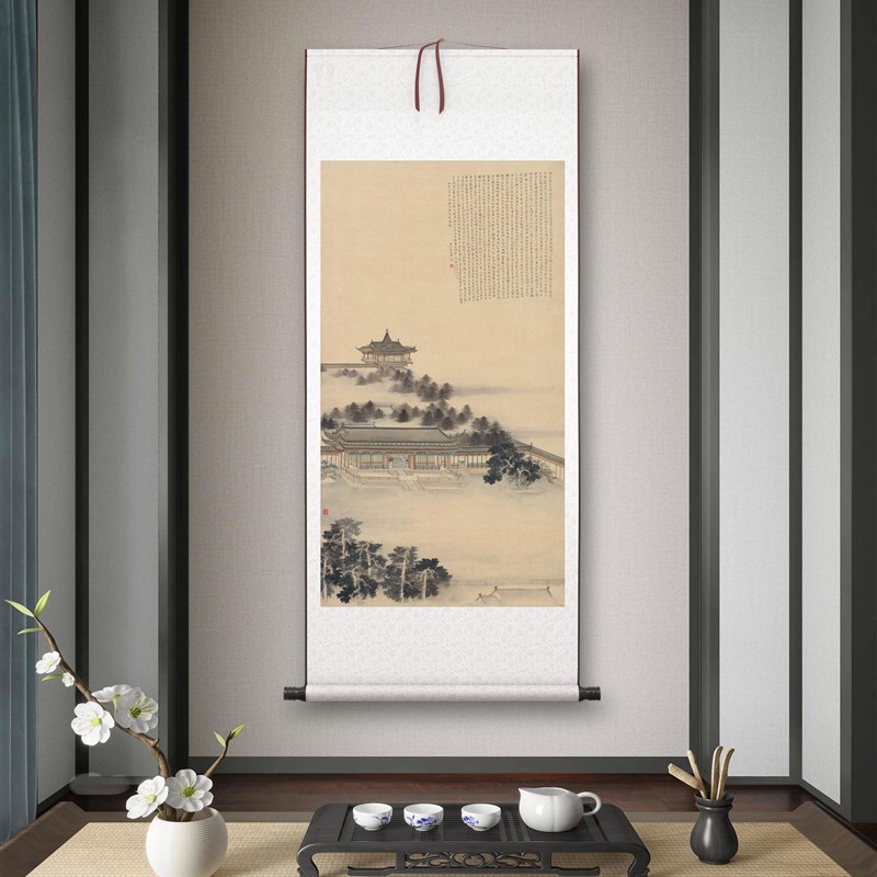张大千《长生殿》客厅书房茶室装饰画挂画玄关水U墨高清卷轴字画