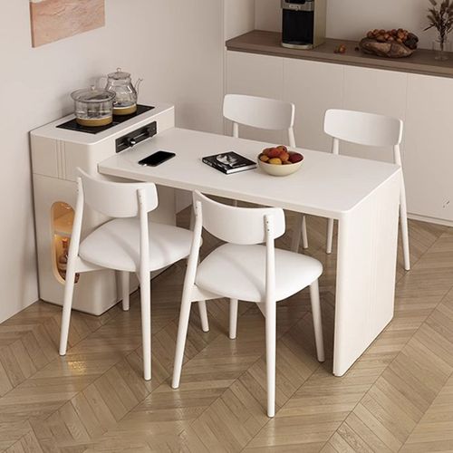 奶油风岛台餐桌茶台一体小户型可伸缩家用岩板餐桌现代简约经济型