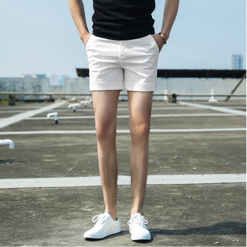 夏季韩版凉感休闲三分短裤男英伦风纯色微弾修身裤白色沙滩短裤潮,男装,休闲裤,淘宝优惠券,粉丝福利购,淘宝优惠卷
