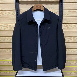 中老年男简约行政机关翻领薄棉服秋冬新款商务休闲纯色外套上衣男