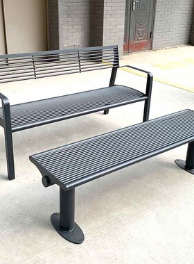 户外长椅黑色不锈钢公o园椅铁艺小区排椅花园休闲座椅庭院椅子长