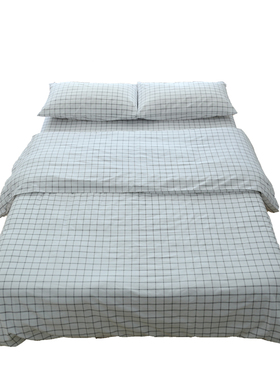 纯棉被套单件白色格子全棉被罩200*230单人学生宿舍1.5米1.8m床上