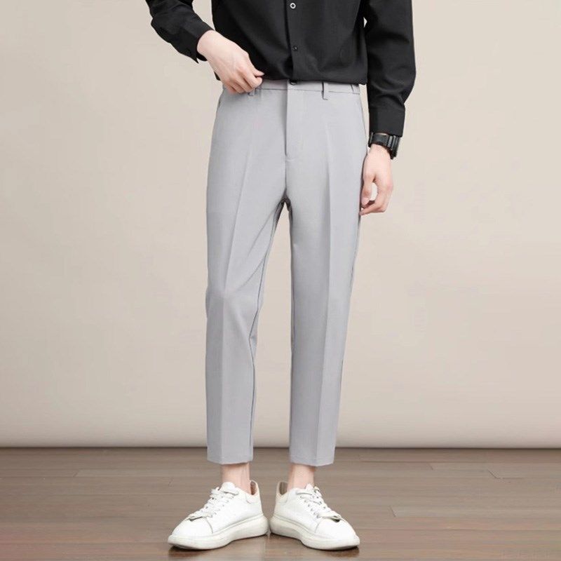 大码男裤子加肥加大西裤夏季弹力高腰休闲九分西装裤胖子粗腿显瘦