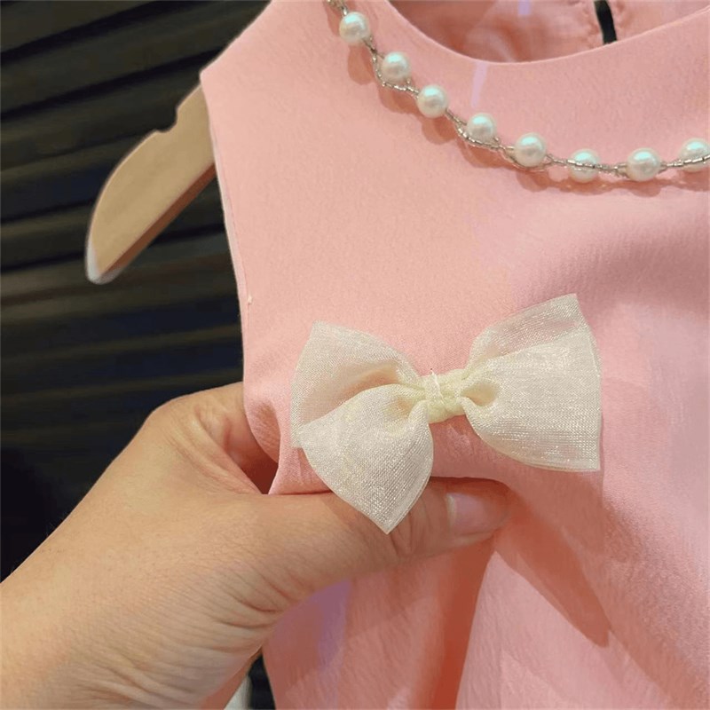 2024夏季女童装蝴蝶结花苞裙儿童宝宝无袖背心短裤套装夏天姐妹款