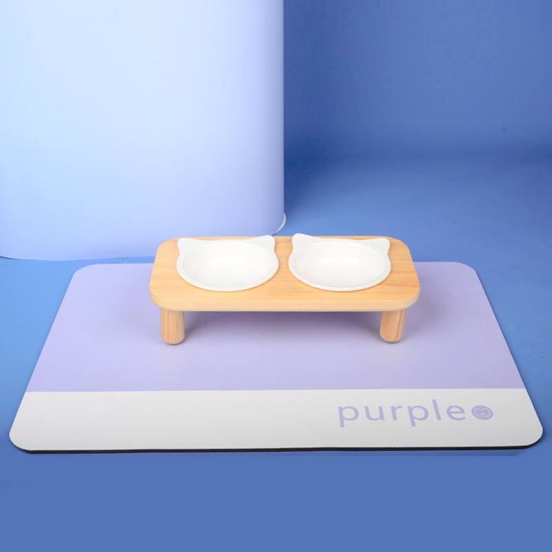 Miaoho可爱猫耳朵环保白陶瓷猫咪狗狗通用喝水吃饭大型猫碗实木架