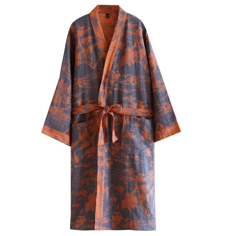 全棉色织提花睡袍和服浴袍女款男春秋夏季纯棉纱布薄款家居服睡衣
