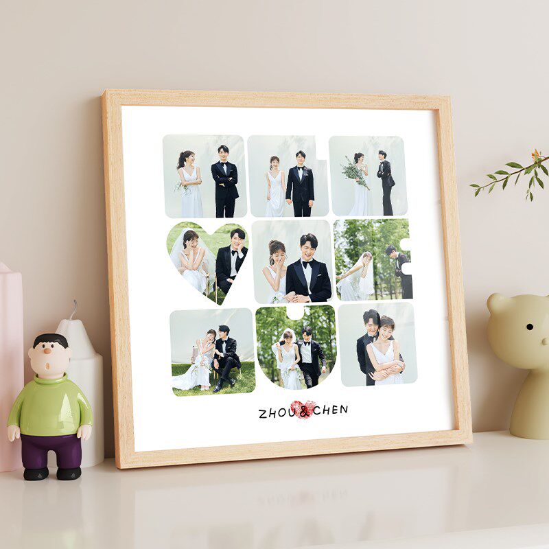 情侣九宫格diy实木相框摆台洗照片做成定制相册相片周年纪念礼物