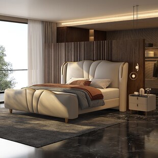 真皮床头层牛皮意式 轻奢主卧室双人床1.8米大户型别墅大平层婚床