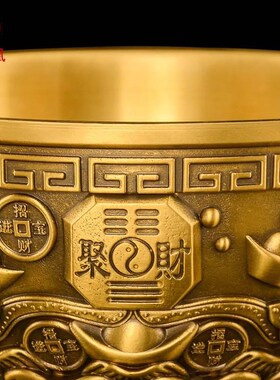 黄铜聚宝盆摆件黄铜米缸客厅办A公室财位聚宝盆铜器店铺开业礼品