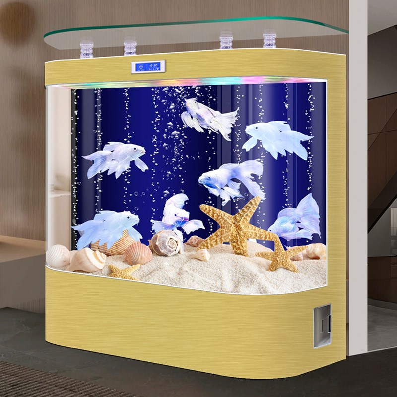 玻璃鱼缸客厅家用背滤弧形落地带排水靠墙免换水热带鱼生态水族箱