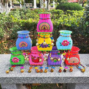 儿童小背篓鱼篓竹编民族风双肩背篓藤塑编织特色手工艺品