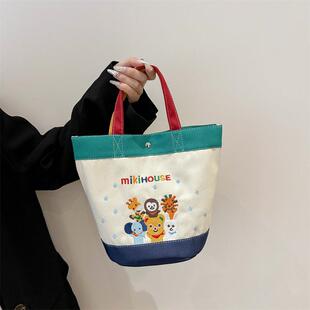 新款miki风卡通包溜娃袋帆布手提轻便小巧大容量母婴包外出背包