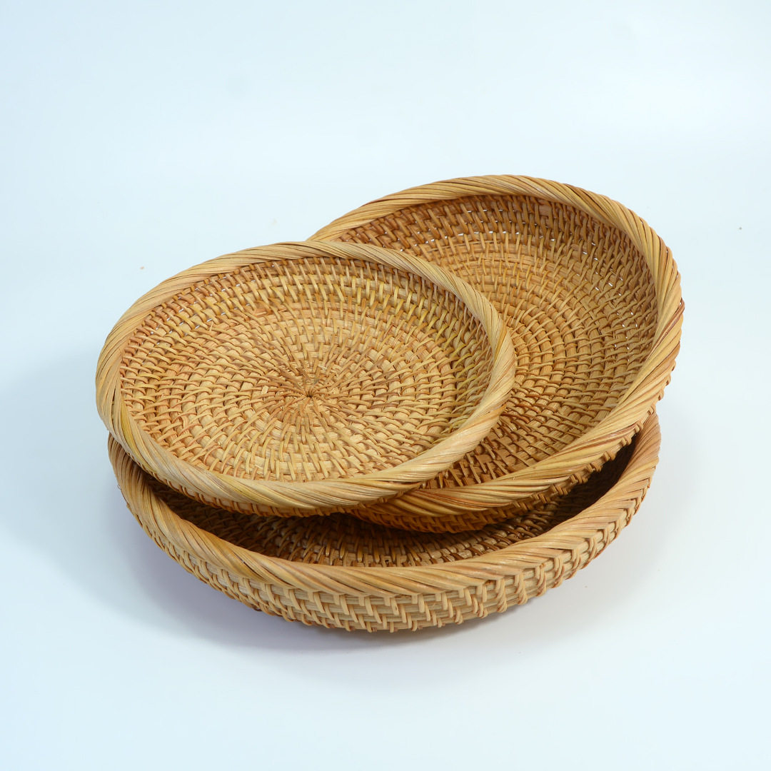 藤编托盘水果篮手工编织糖果收纳盘蔬菜水果零食面包篮圆形水果盆,收纳整理,其他收纳,淘宝优惠券,粉丝福利购,淘宝优惠卷