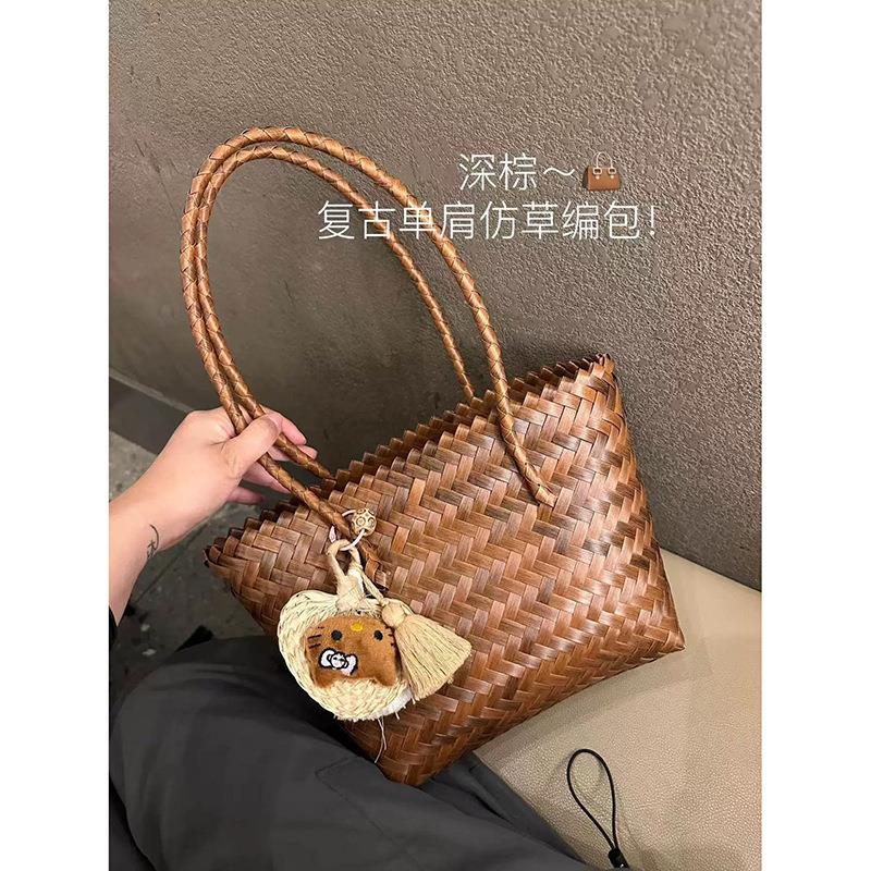藤编菜篮手提包新款竹节把草编包