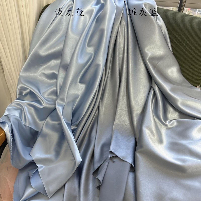 天蓝色宝蓝色海蓝灰蓝色亮面光泽感绸缎布料软缎婚庆节日背景布幔