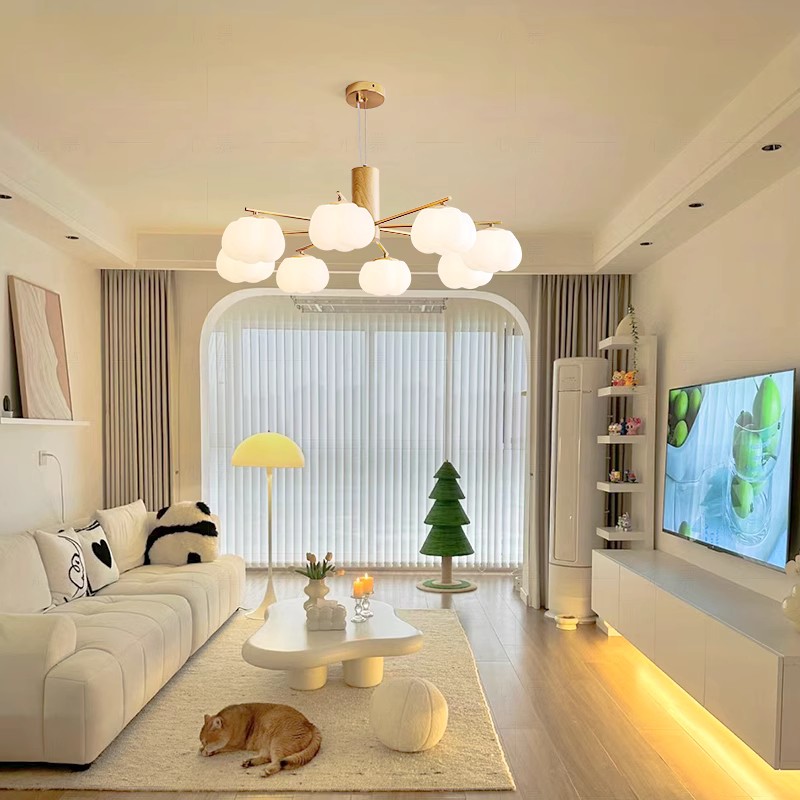 心慕原木奶油风客厅灯现代简约大厅主灯餐厅北欧卧室吊灯中山灯具
