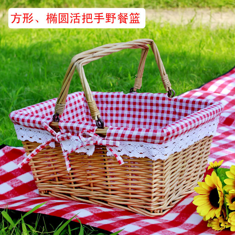 藤编野餐篮子活动把手鸡蛋篮篮礼品篮郊游篮踏青野炊踏春