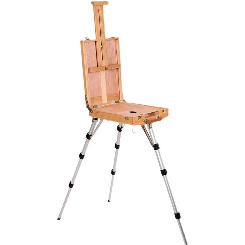 绘岳红榉木写生油画箱男士油画架便携式木质油画架托盘升降