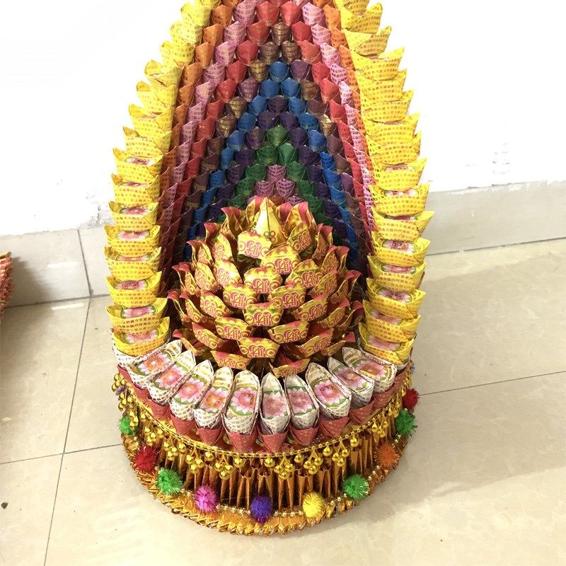 彩色印刷纸特色手工艺品折纸品九色大元宝座文化用品莲图案个