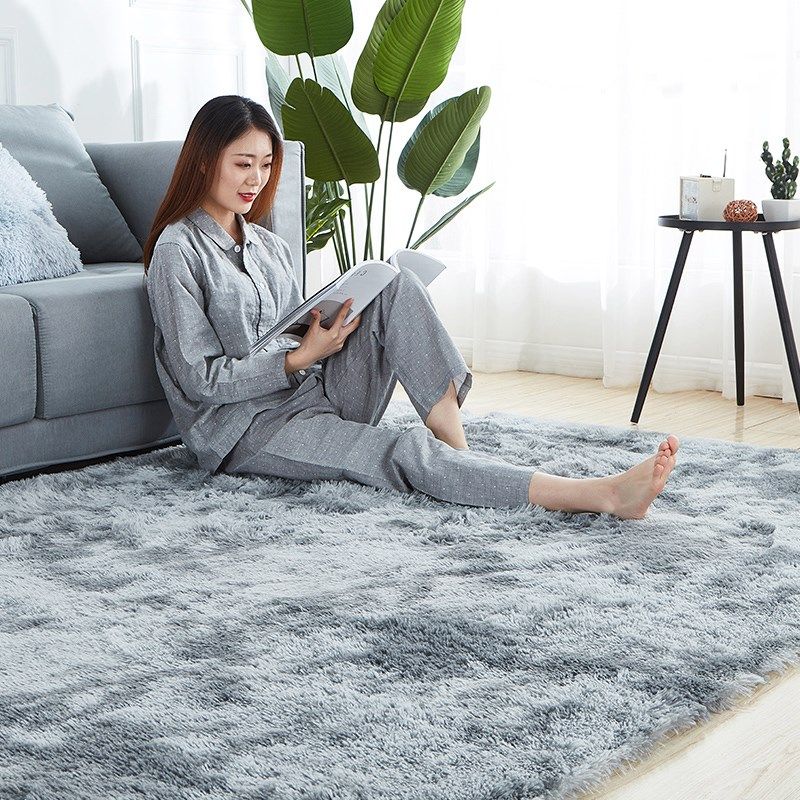 绿色地毯卧室坐垫少女纯色in风长毛毛绒毛毯地垫客厅飘窗床边毯