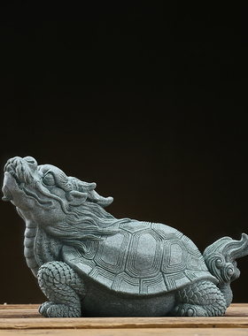 国风青砂石瑞兽龙龟动物创意客厅书房茶室水族鱼缸造景装饰品