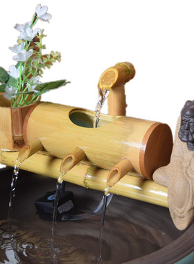 陶瓷鱼缸流水竹子循环水竹筒流水器石槽办公室流水招财