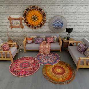 圆形地毯垫民族风复古圆垫沙发茶几卧室床边毯吊篮转椅子地垫