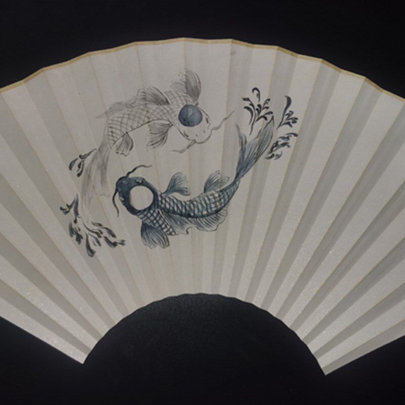 太极鱼图手绘国画国风定制扇子折扇扇面成品苏工皮纸免费书法定制