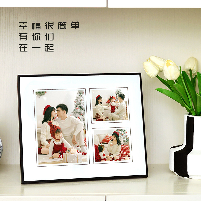 韩式四宫格黑天鹅相框婚纱照全家福儿童水晶摆台寸寸换照片