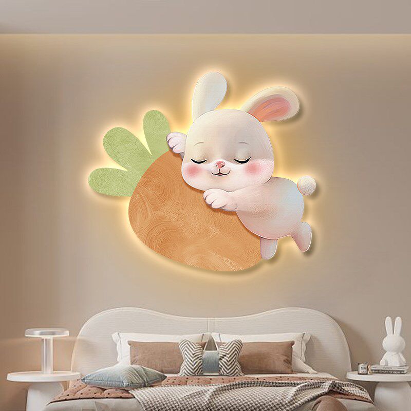儿童房装饰画发光灯画卧室房间床头挂画玉兔创意萌宠壁画