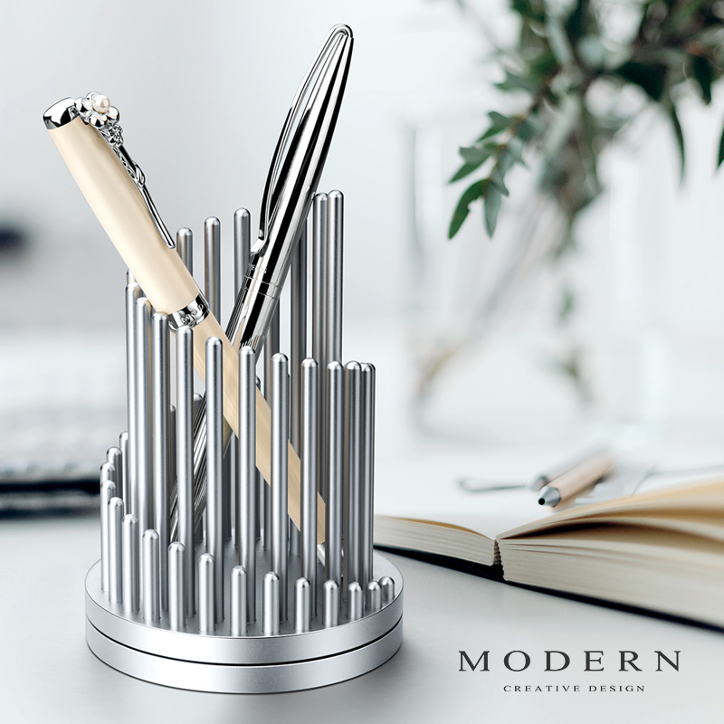 德国Modern旋转笔筒 创意高档摩登造型金属桌面解压笔筒定制礼品