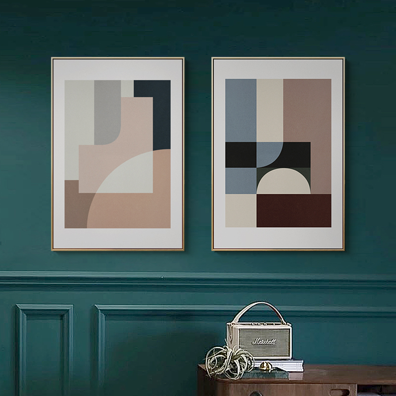 美森映象 现代抽象几何客厅背景墙装饰画文艺复古卧室床头壁挂画