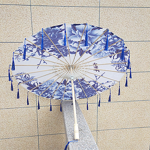 古风流苏绸布伞防雨古代汉服舞蹈伞装饰道具走秀演出跳舞油纸伞