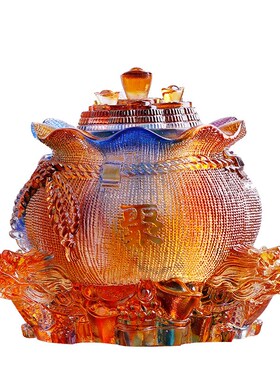古法琉璃祥龙聚宝盆聚宝袋家居酒柜装饰品古典工艺品办公摆设