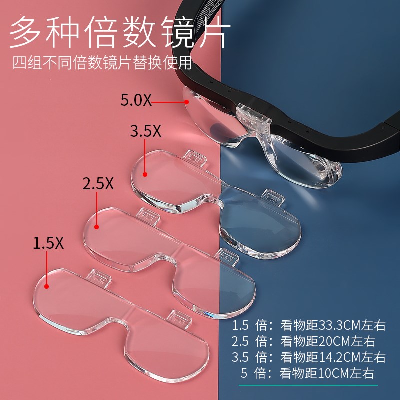 太阳火充电倍头戴眼镜式倍老书手放大镜组镜片带灯家电板片焊接雕