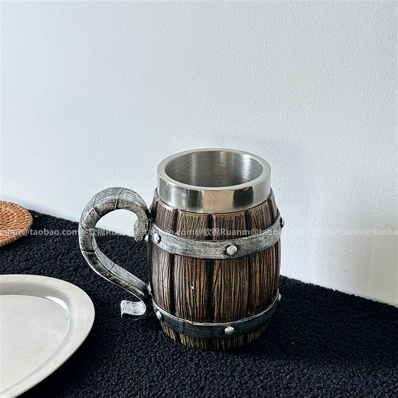 复古仿真木桶啤酒杯酒吧大容量扎啤杯创意水杯果茶杯