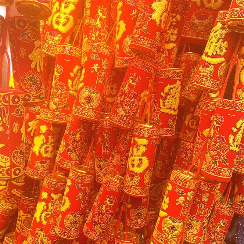 新年春挂件植绒烫金百福字彩色仿真鞭炮挂件挂串 福字挂饰炮仗