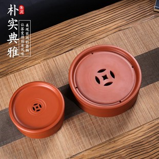 家用 手工潮州8寸传统朱泥圆形功夫老茶盘手拉茶船茶海托盘小套装