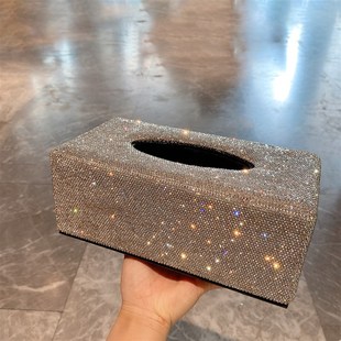家用轻奢镶钻纸巾盒网红汽车载扶手箱抽纸盒高颜值客厅桌面餐巾盒