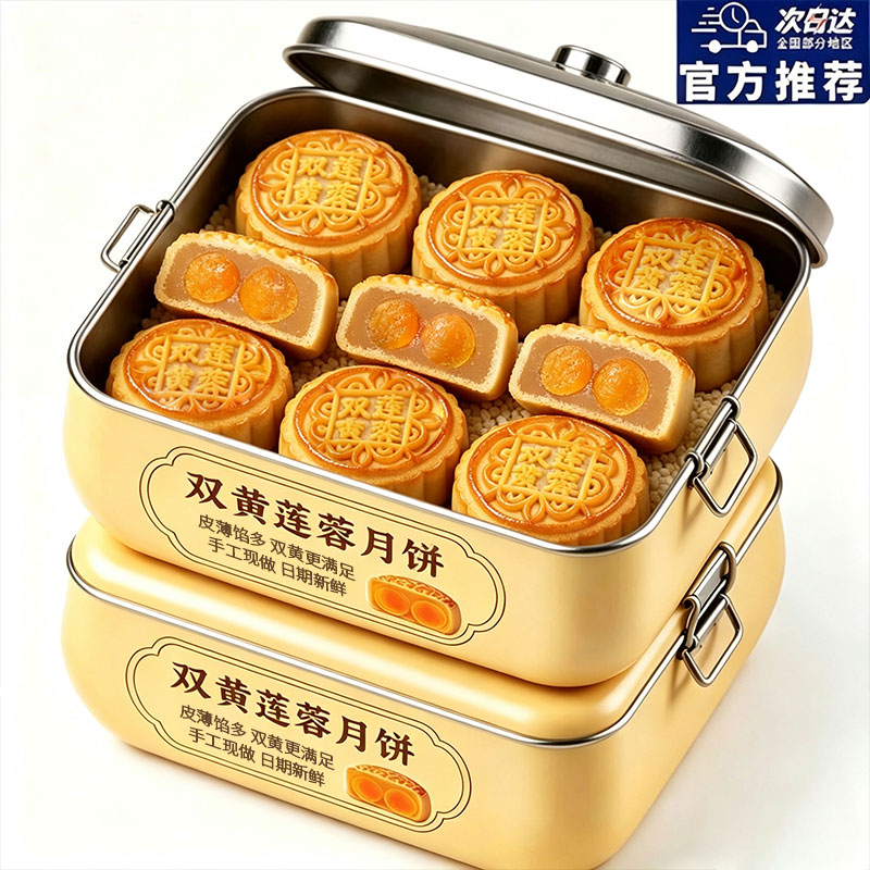 官方推荐双蛋黄莲蓉味月饼中秋传统美食广式手工蛋黄月饼官方旗舰