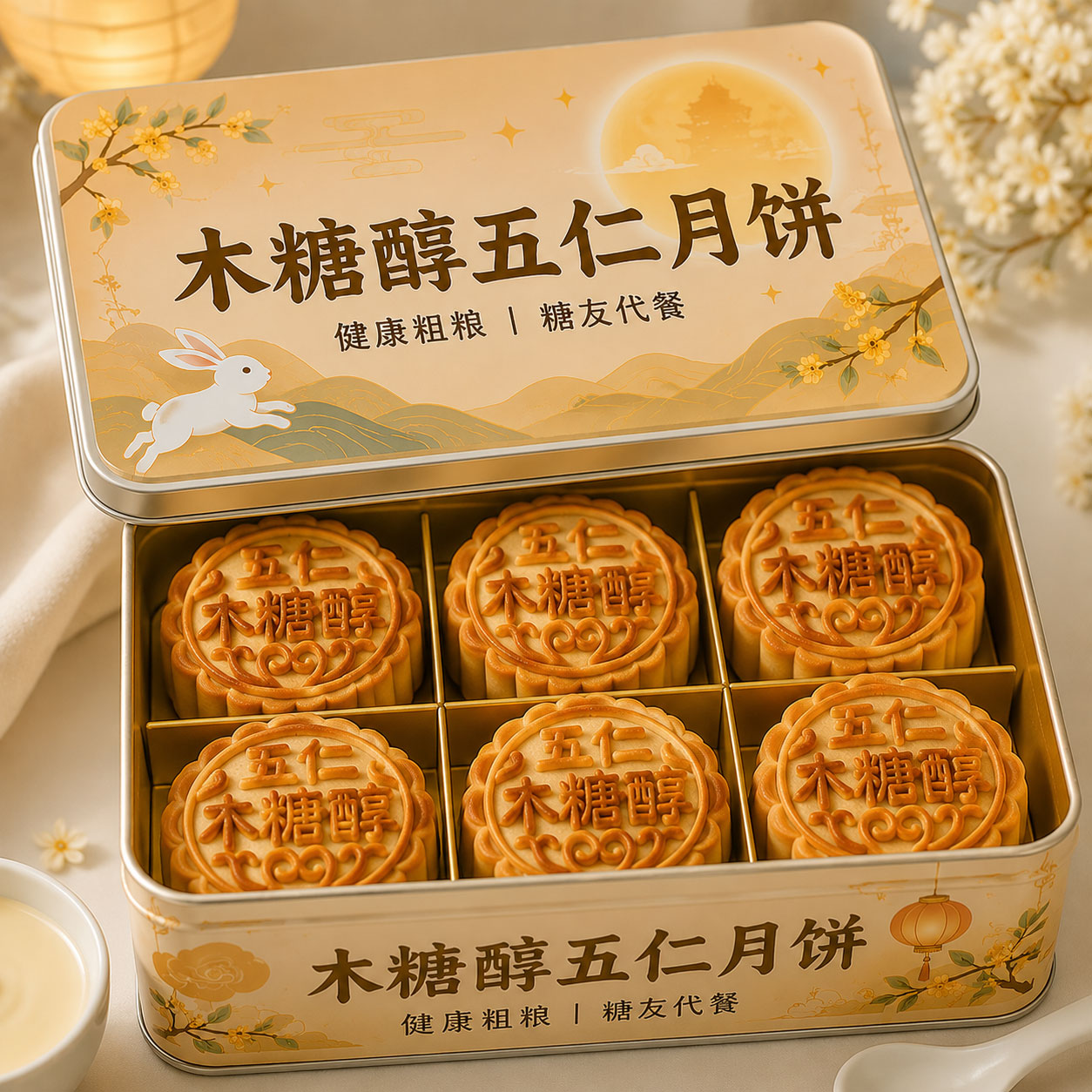 正宗木糖醇月饼中秋送长辈传统手工无糖糕点中式小吃荞麦五仁月饼