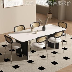 现轻奢实木方岩板餐桌家用代约小户型白蜡木餐简桌椅组合弯板 意式