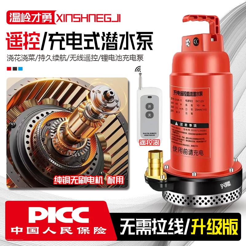 无线遥控锂电池抽水泵直流潜水泵12v水泵浇菜农用灌溉大功率抽水