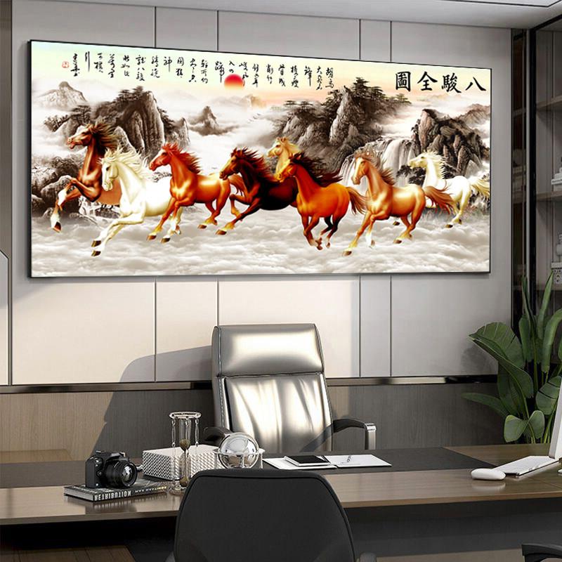 马到成功装饰画八骏图客厅挂画骏马办公室字画茶室沙发背景墙国画