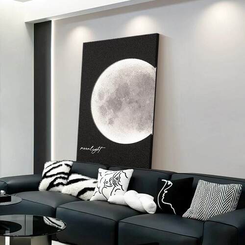 黑白现代简约月球客厅装饰画沙发背景墙挂画高级月亮意式落地壁画