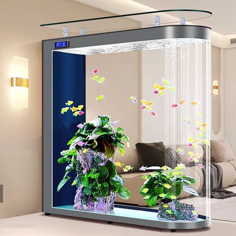 新款家用子弹头鱼缸落地隔断玻璃水族箱中大型屏风自循环免换水